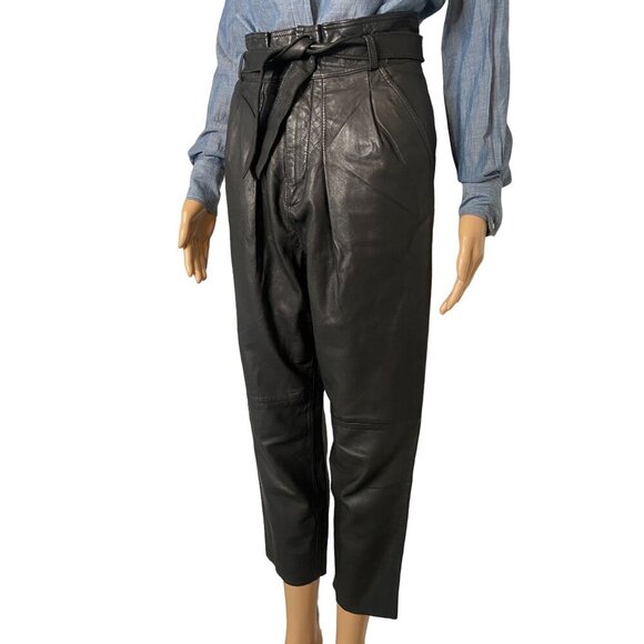 Free People 100% Leather Paperbag Cropped Leather Pants Black Size 0 - Picture 4 of 7